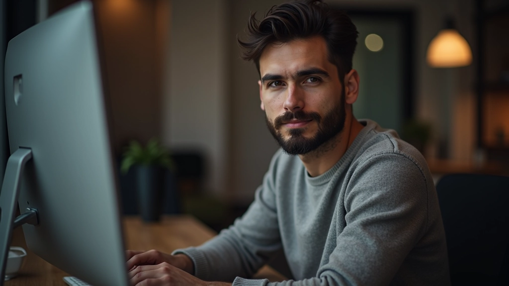 Pessoa designer trabalhando em computador com aberta ferramenta de design tipográfica, mostrando processo criativo de seleção de fontes